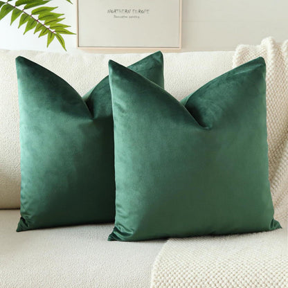Samt Kissenbezüge 60x60 cm Dunkelgrün, 2er Set