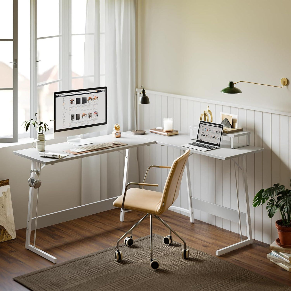 Eckschreibtisch 170x120 cm Monitorständer Schubladen