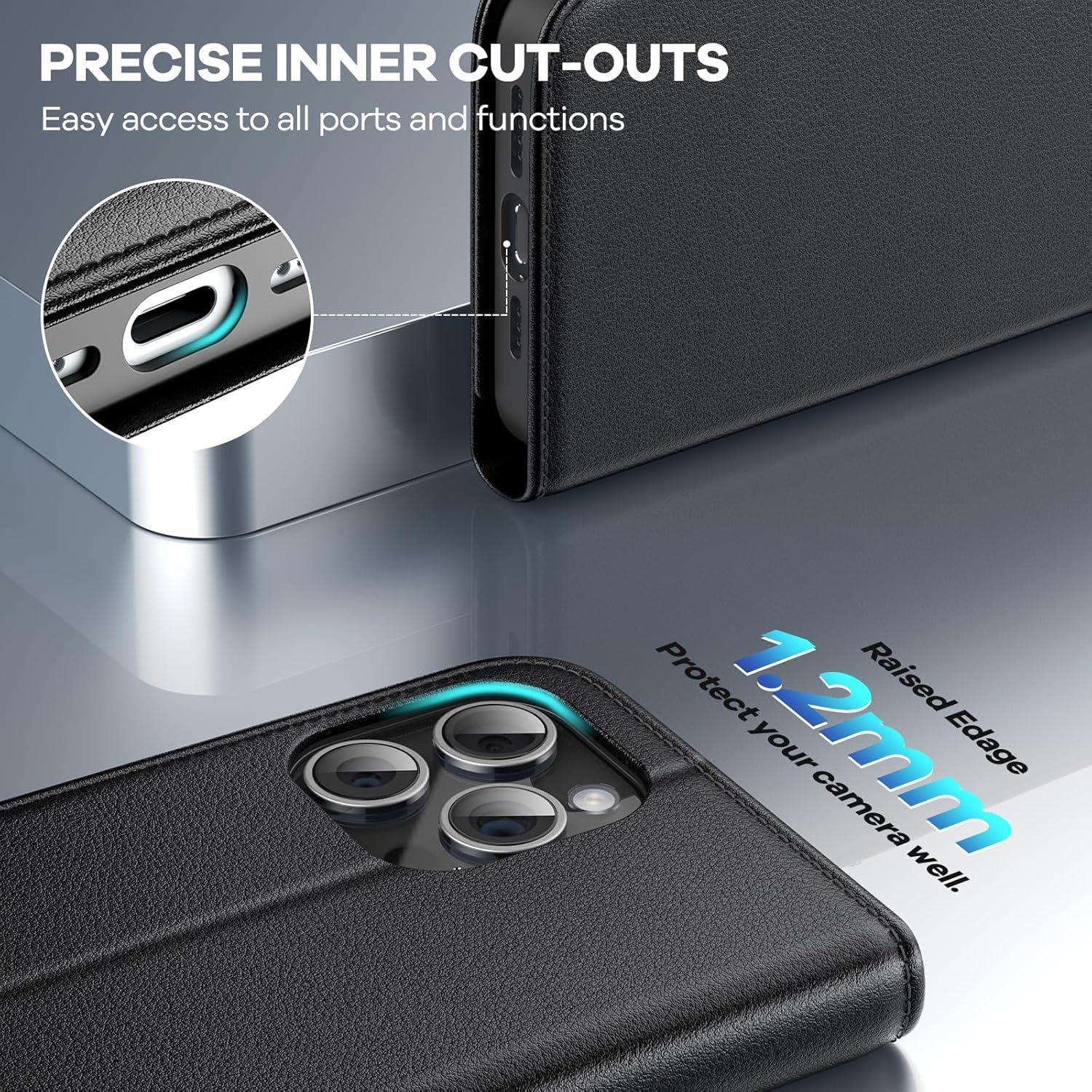 iPhone 15 Pro Max Handyhülle Echtleder RFID Schwarz Schutzhülle