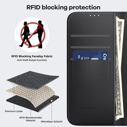 Handyhülle iPhone 15 Pro Echtleder RFID Schwarz