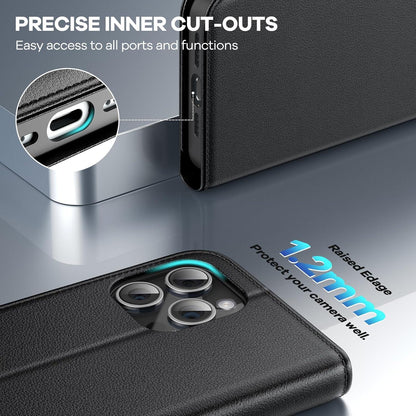Premium Echtleder Handyhülle für iPhone 15 Pro - RFID - Kartenfach - Magnet