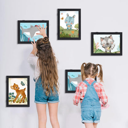 Giftgarden A4 Schwarzer Kinderbilderrahmen 210x297mm für Kunstwerke bis 150