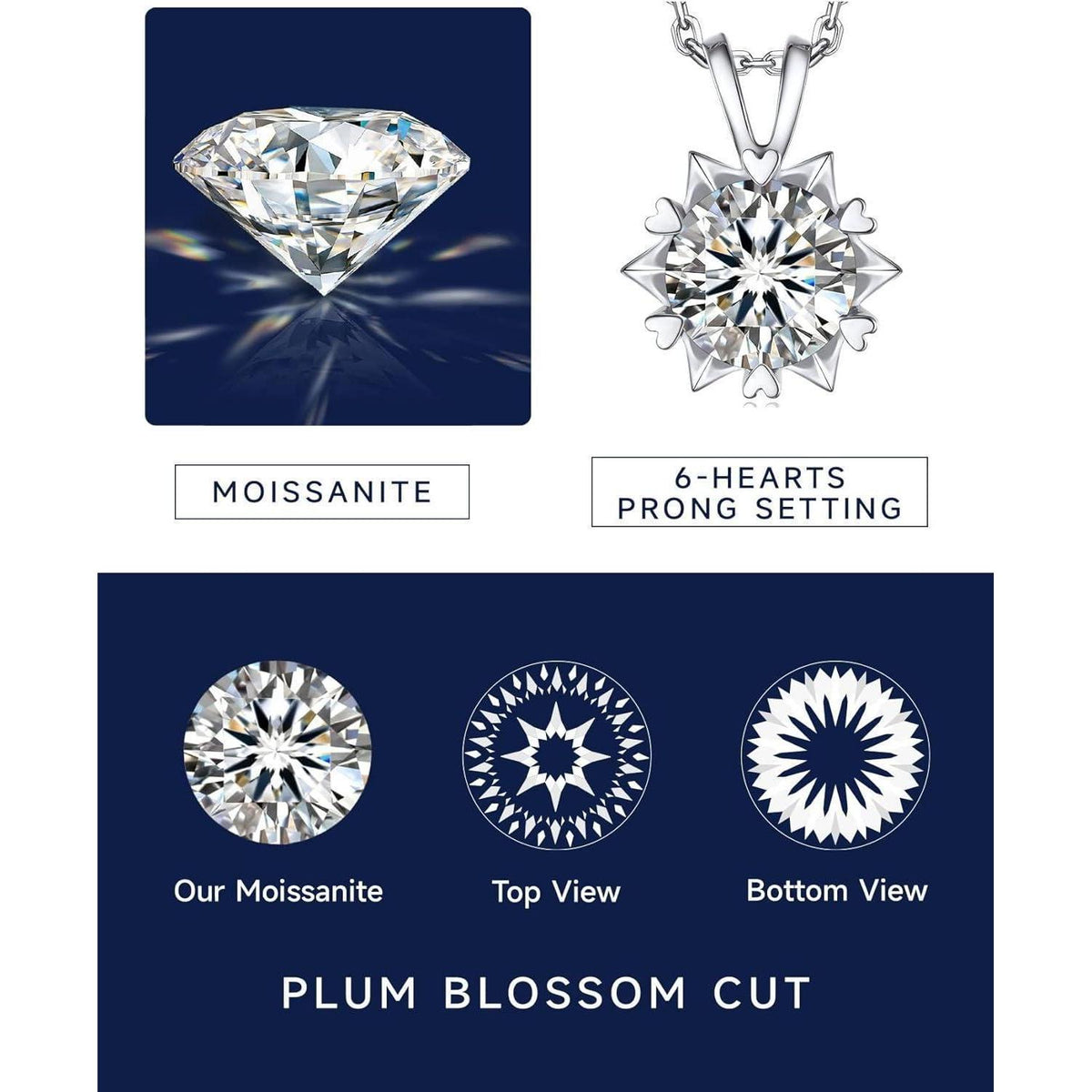 Moissanit Halskette Damen Silber 925, 1 Karat Schneeflocke Anhänger