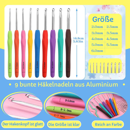 82-teiliges Häkelset mit Garn und Nadeln für Anfänger