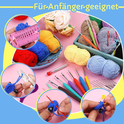 82-teiliges Häkelset für Anfänger, Häkelnadeln, Garn in 12 Farben, ergonomische