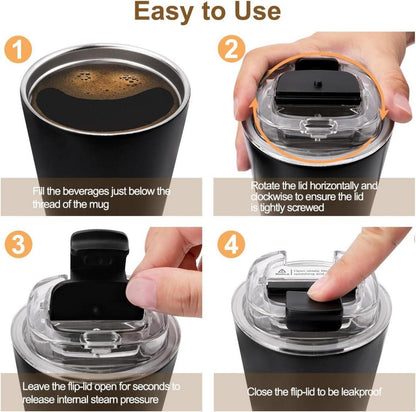 Thermobecher Kaffee to go Becher Schwarz 380ml Deckel auslaufsicher
