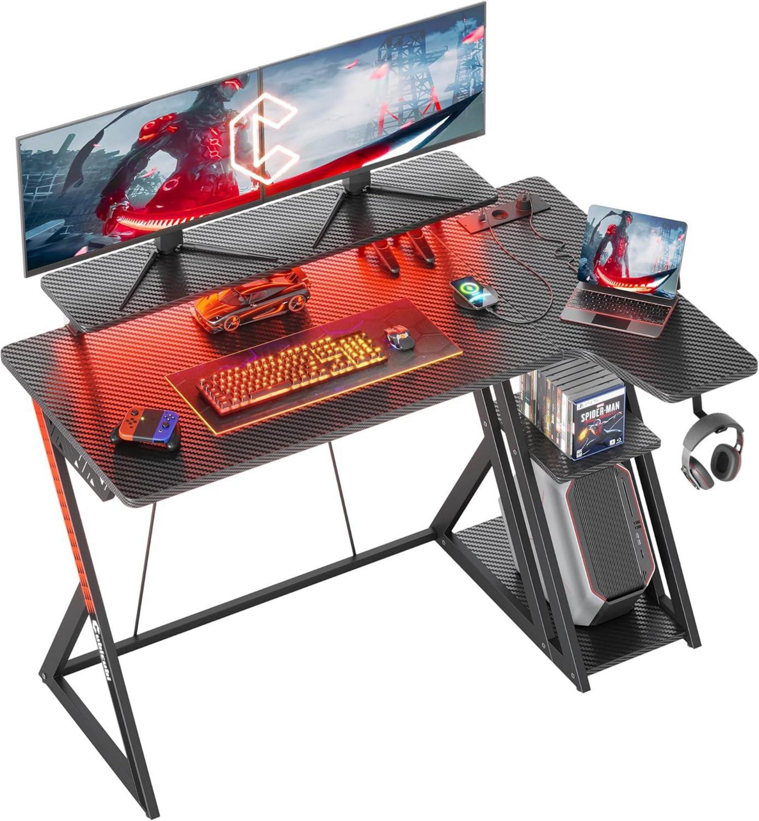 Gaming Computertisch LED-Lichter Ablage Bücherregal