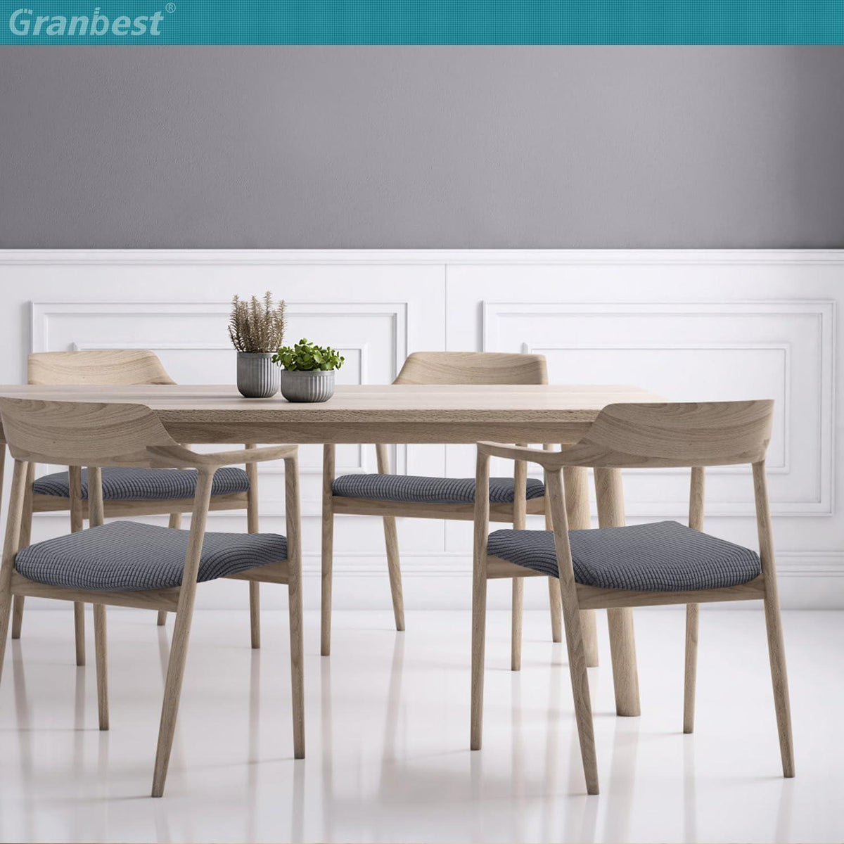 Esszimmerstuhl-Bezüge Set 6, Grau – Stretch Sitzbezüge für Stühle