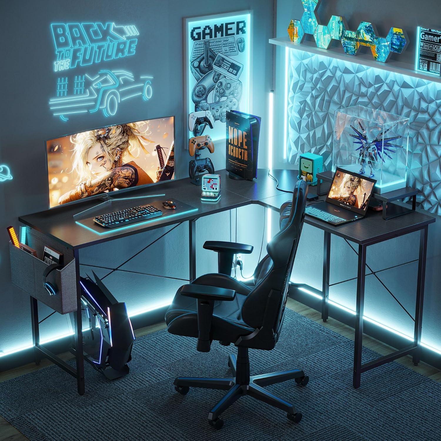 Gaming Tisch Eckschreibtisch 120x120cm Schwarz