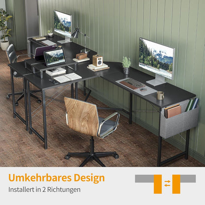 Gaming Tisch Eckschreibtisch 120x120cm Schwarz mit Monitorständer