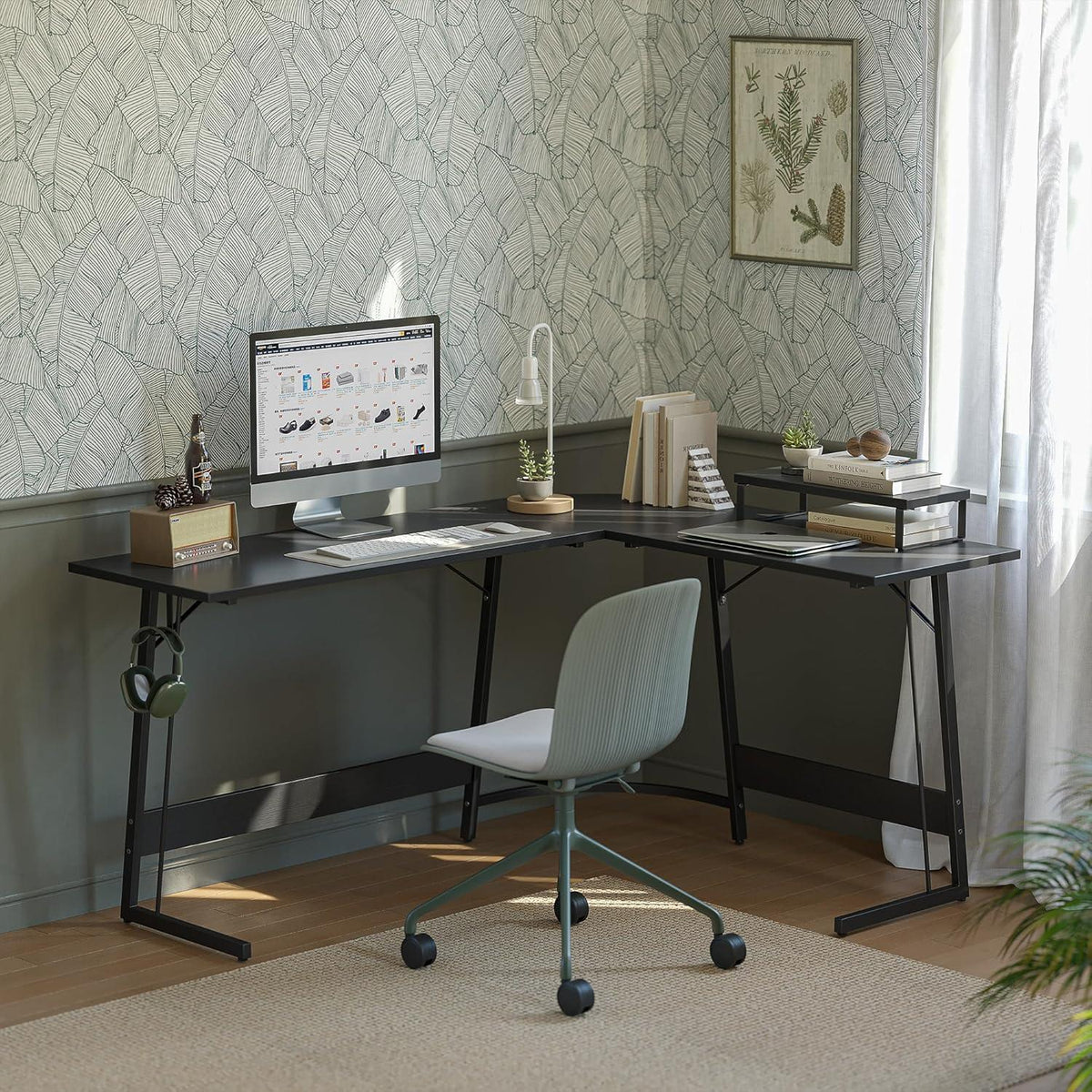 Gaming Tisch Eckschreibtisch 150x120cm L-Form Monitorständer Schwarz