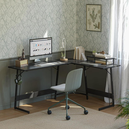 Gaming Tisch Eckschreibtisch 150x120cm L-Form Monitorständer Schwarz
