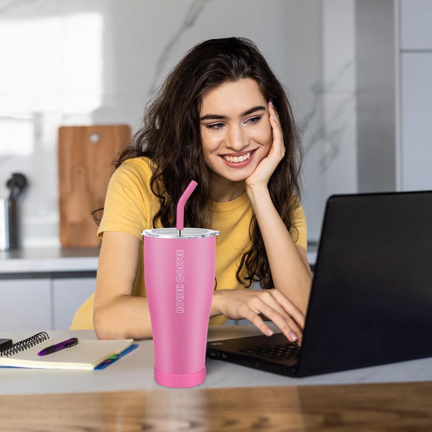 Aolieh 30OZ Isolierte Kaffeetasse, doppelwandig, Rosa