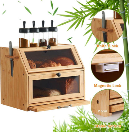 Brotkasten Bambus Eco Aufbewahrungsbox Schneidebrett 39x26x32,5cm