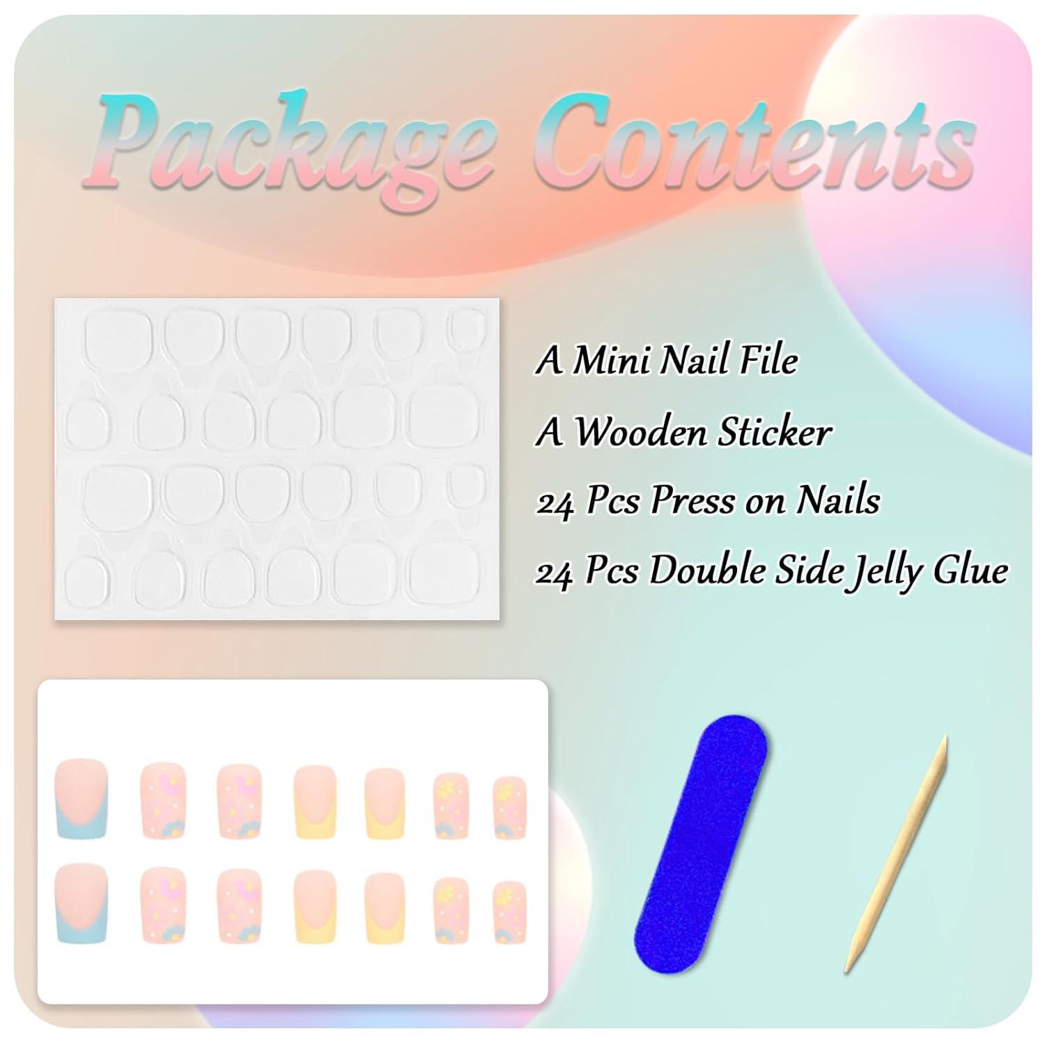 24er Set Bunte Blumen Künstliche Nägel Press on Acryl Falsch Nägel