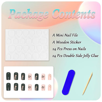 24er Set Künstliche Nägel Cute Giraffe Grün Acryl Press on Nails Nagelkleber