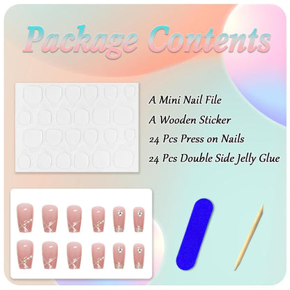 24x Rosa Glitzer Press on Nägel - DIY Ballerina Falsche Nägel