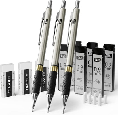 Druckbleistift Set 3 Stück 0,9 mm HB-Minen Radiergummis Etui
