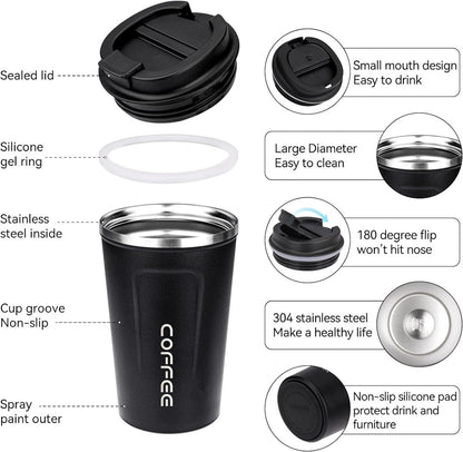 2er Set Thermobecher to go 380ml Edelstahl Kaffeebecher Auslaufsicher weiß schwarz