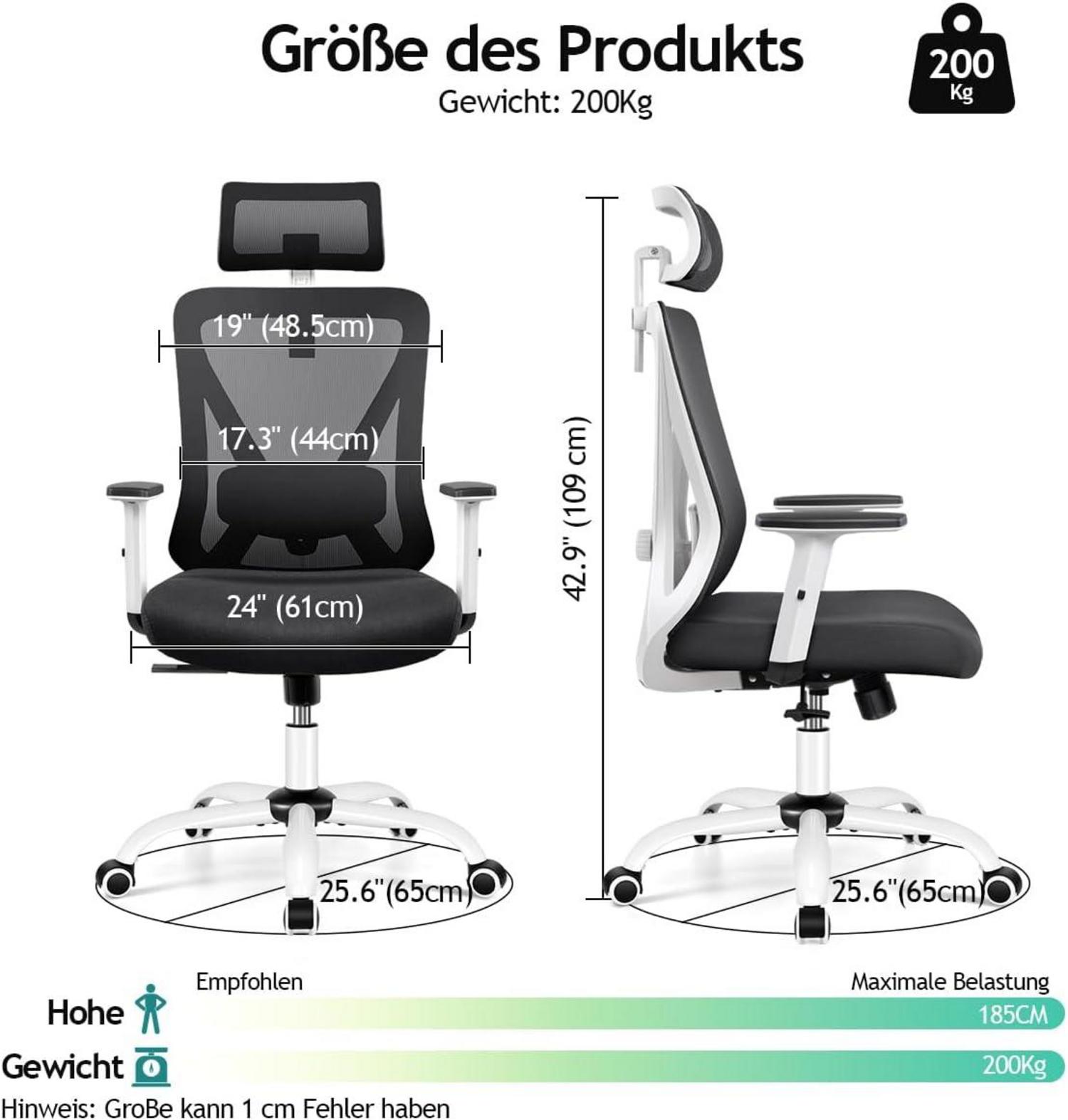 Ergonomischer Bürostuhl mit Verstellbarer Kopfstütze und