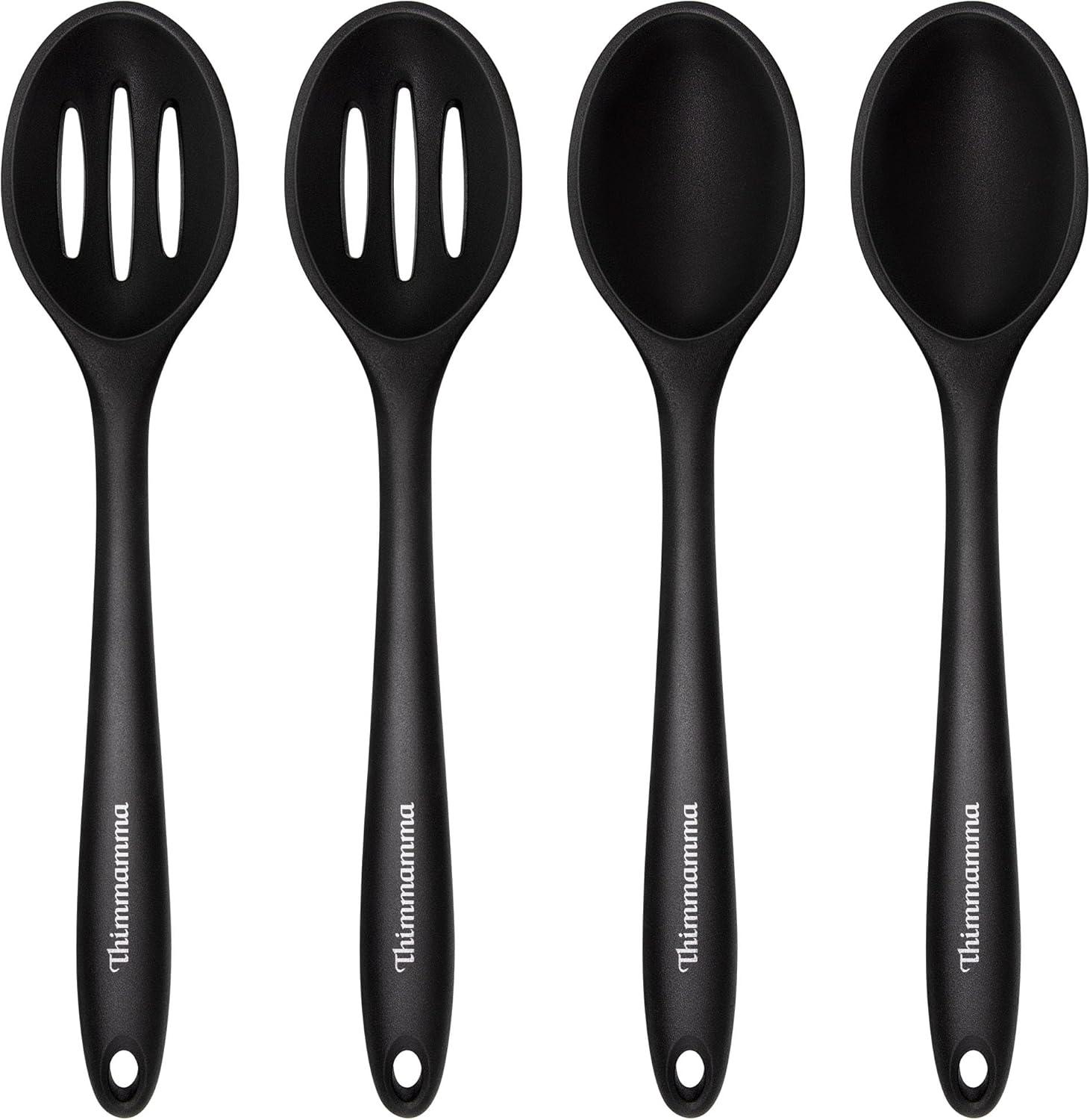 Silikon Kochlöffel Set, 4-teilig, Hitzebeständig, BPA-frei, Schwarz