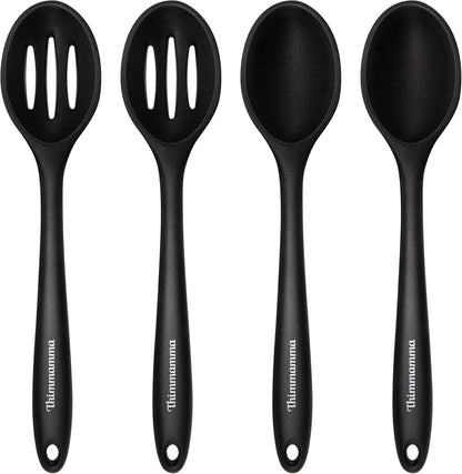 Silikon Kochlöffel Set, 4-teilig, Hitzebeständig, BPA-frei, Schwarz