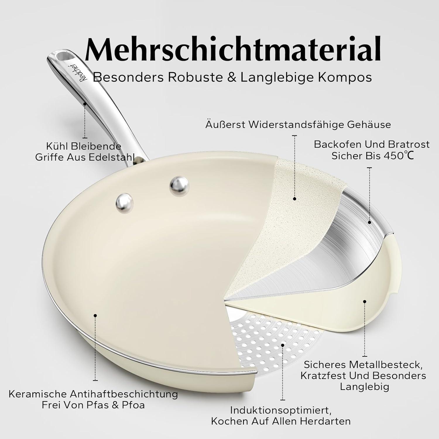 Antihaft Keramikbeschichtete Pfanne Induktion 28cm Beige