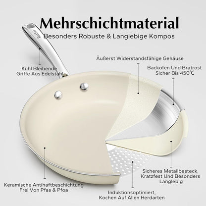 Antihaft Keramikbeschichtete Pfanne Induktion 28cm Beige