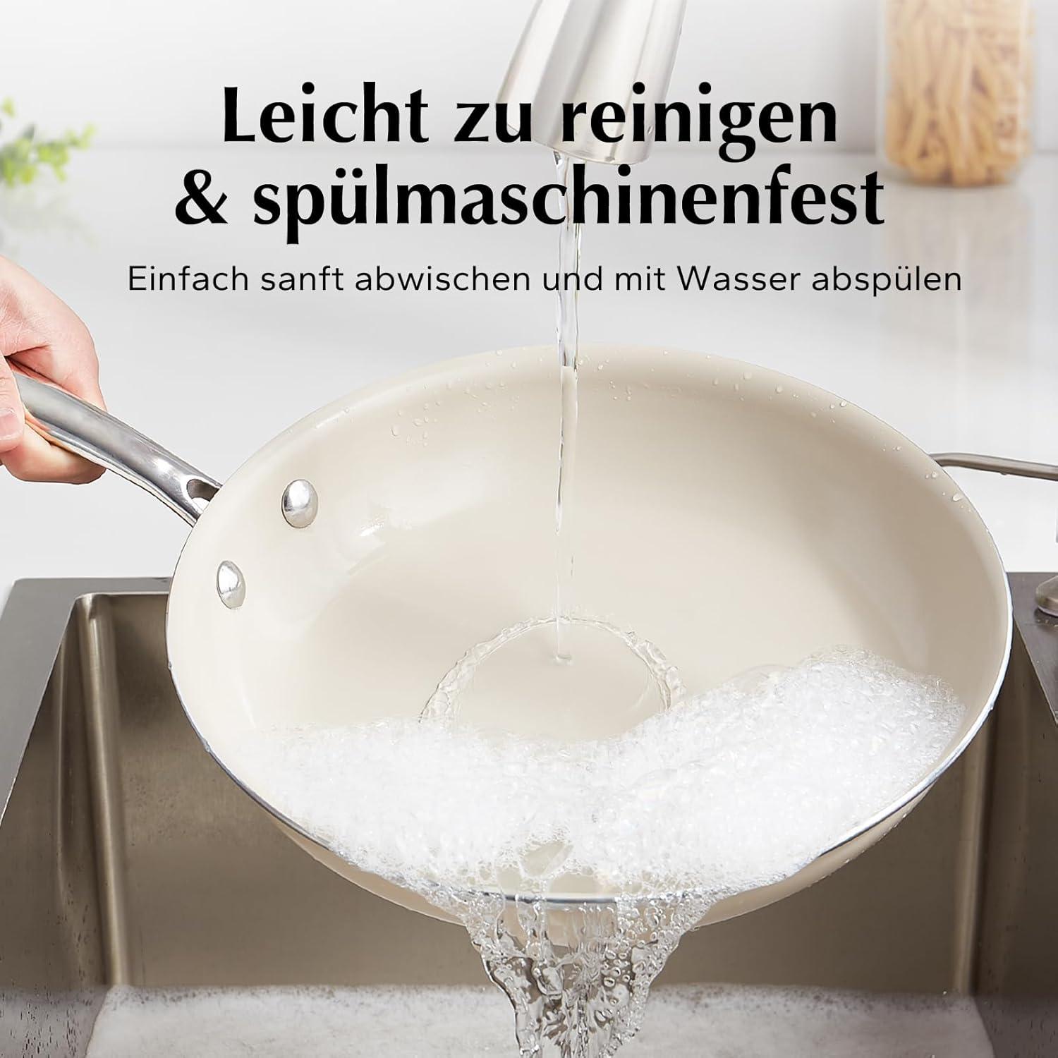 Redchef Pfanne 28cm Induktion Keramikbeschichtung Antihaft Edelstahlgriff Beige