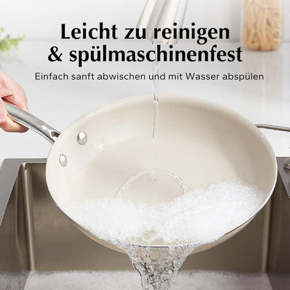 Redchef Pfanne 28cm Induktion Keramikbeschichtung Antihaft Edelstahlgriff Beige