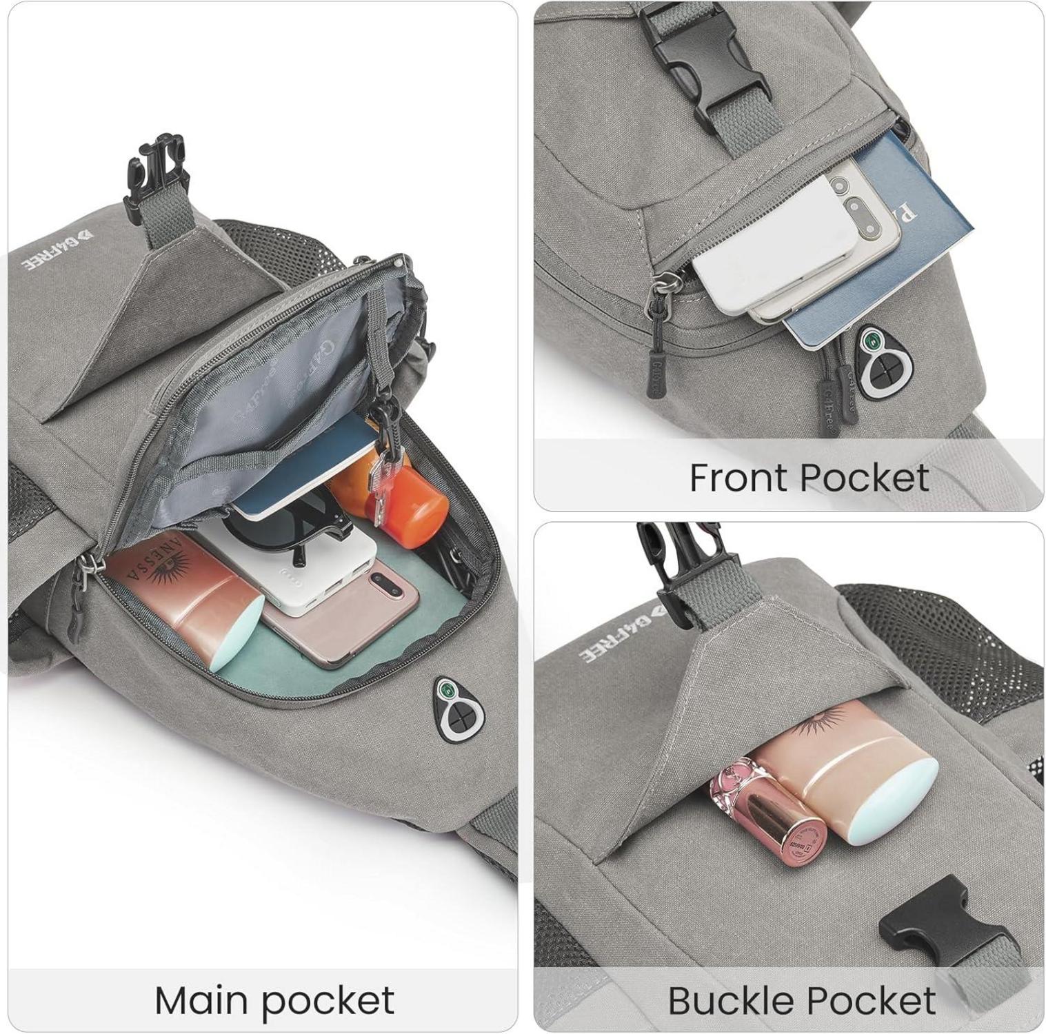 Canvas Brusttasche Schultertasche Sling Bag Herren Damen Grau