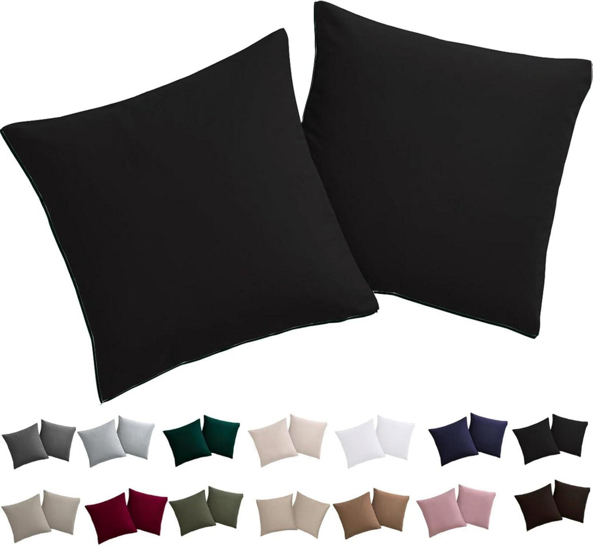 Kissenbezug Set Mikrofaser Schwarz 50x50cm Reißverschluss