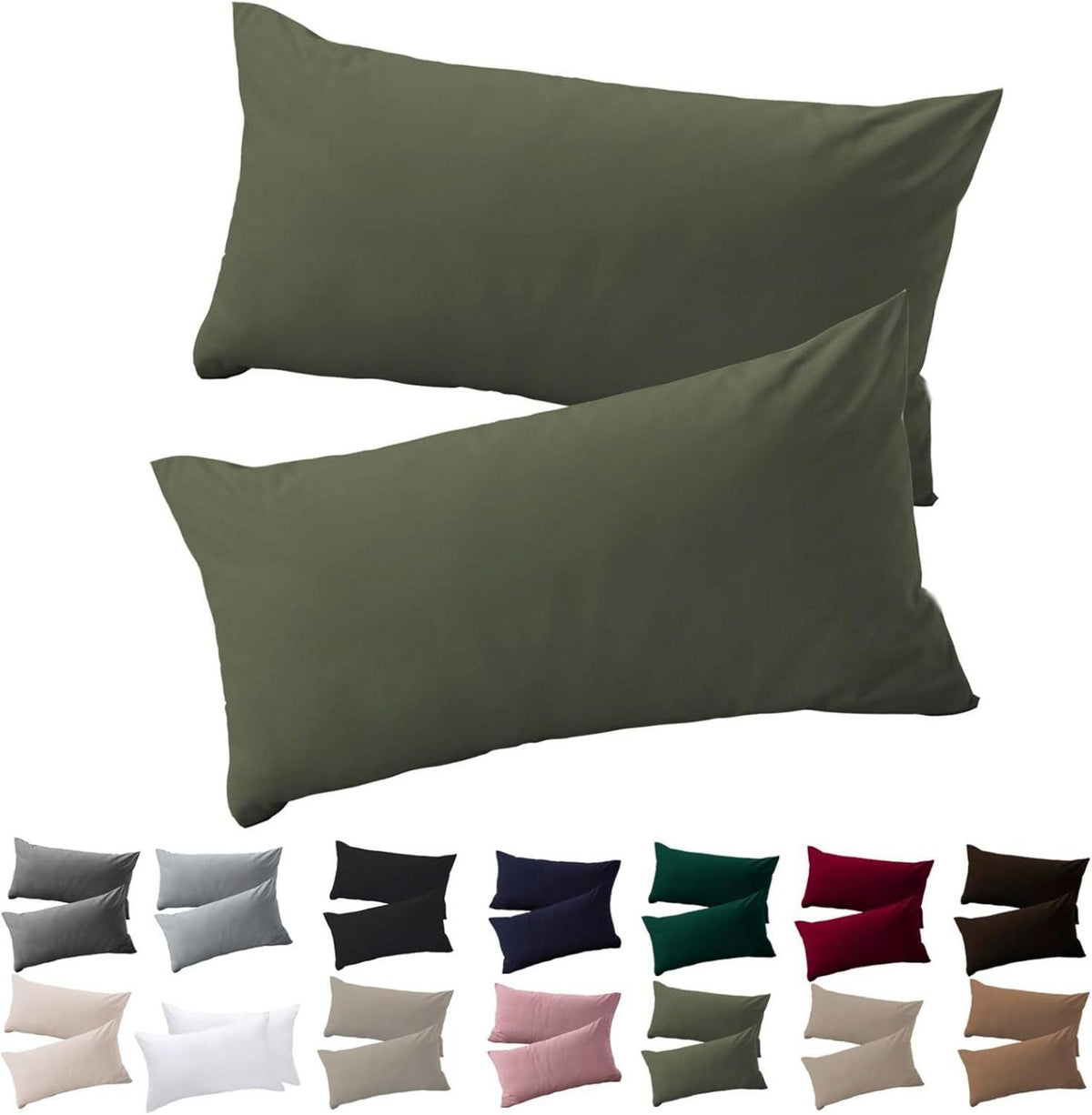 Kissenbezug 2er Set Mikrofaser bügelfrei Olivergrün 40x80 cm