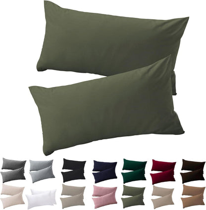 Kissenbezug 2er Set Mikrofaser bügelfrei Olivergrün 40x80 cm