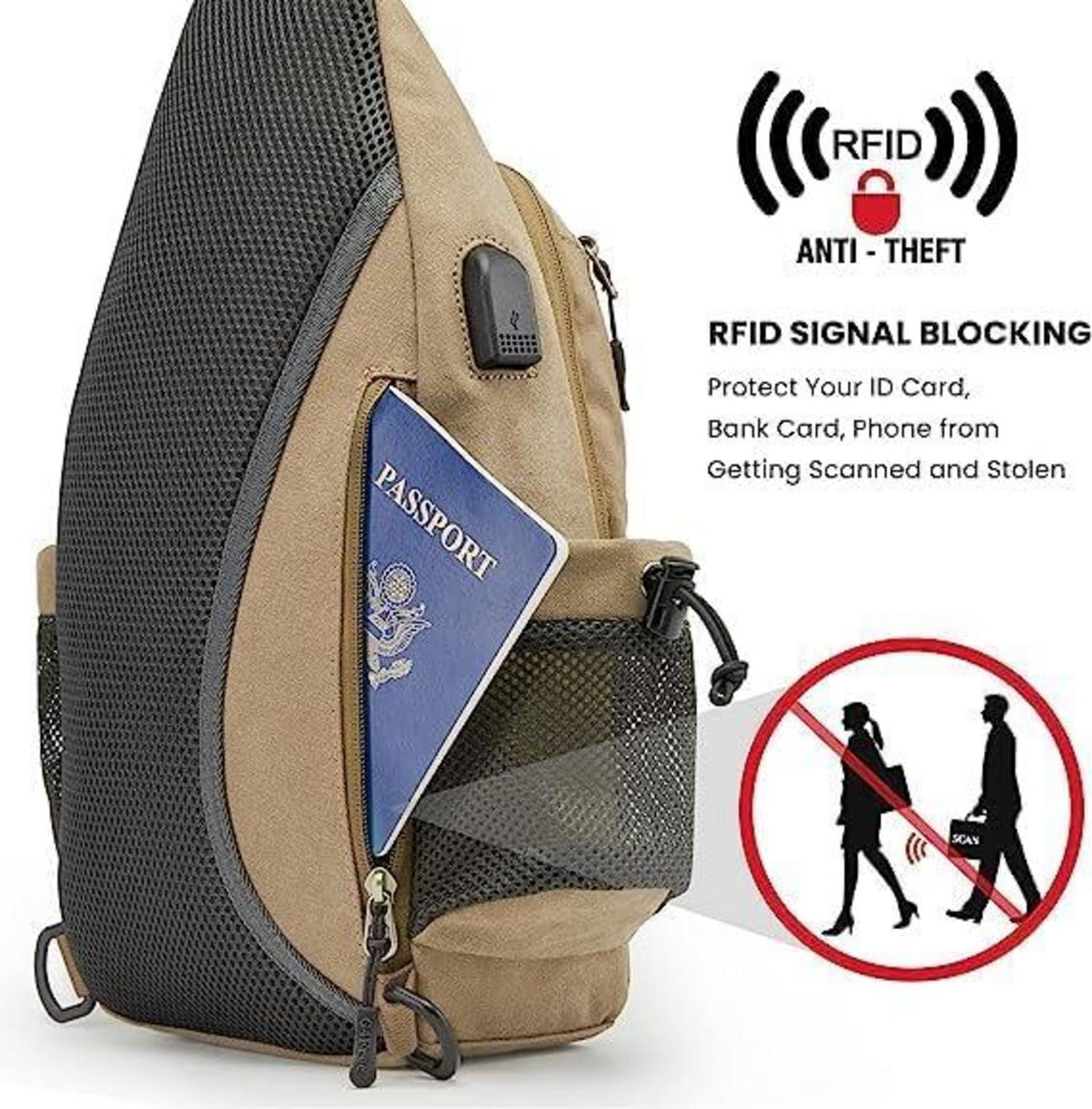 Canvas Brusttasche Schultertasche Sling Bag für Wandern