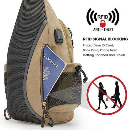 Canvas Brusttasche Schultertasche Sling Bag für Wandern