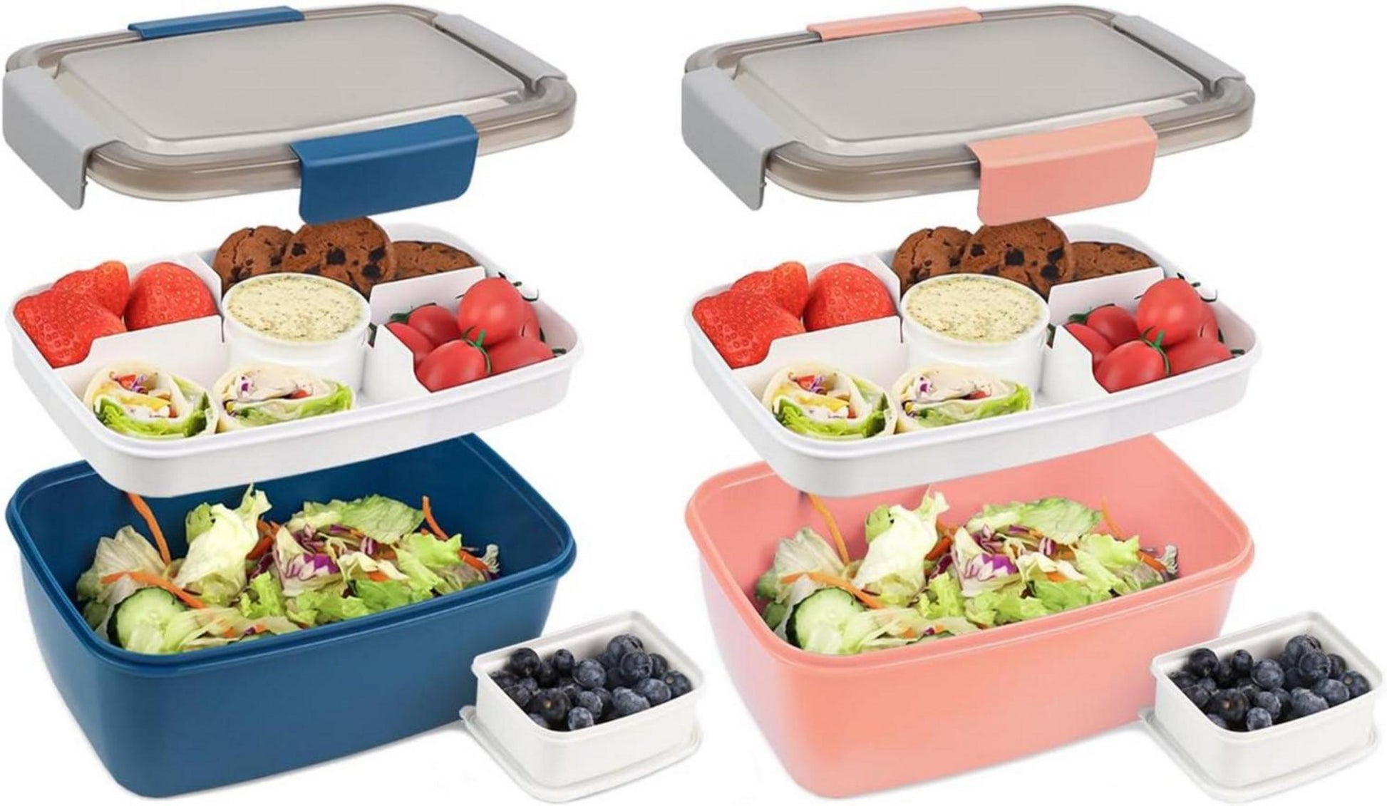 Auslaufsichere Lunchbox für Erwachsene mit Fächern, 2000 ml, 2er Set