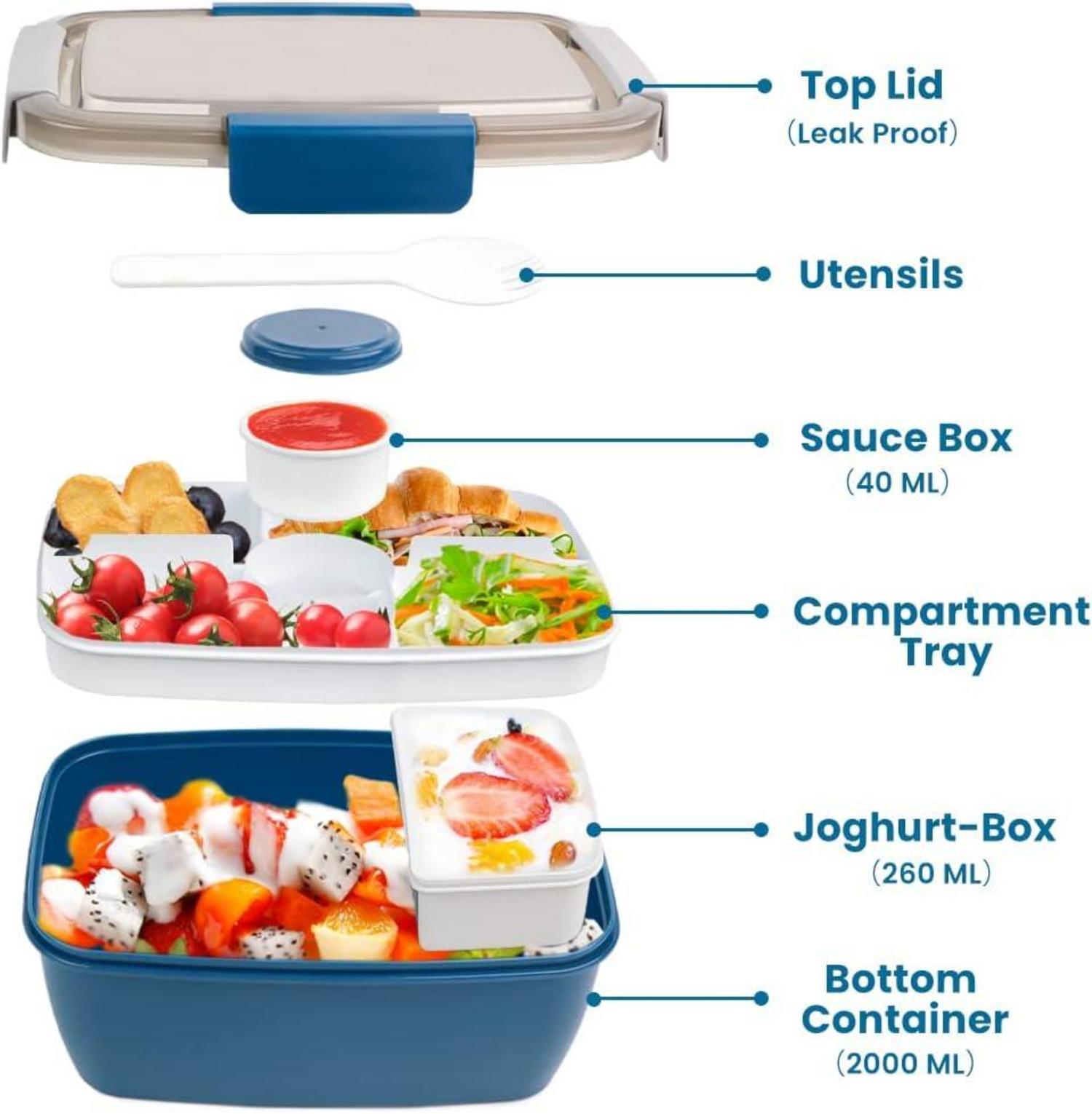 Auslaufsichere Lunchbox für Erwachsene mit Fächern, 2000 ml, 2er Set