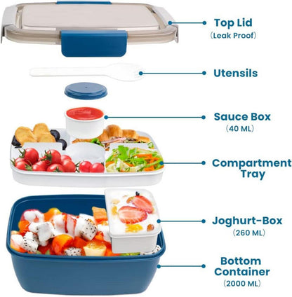 Auslaufsichere Lunchbox für Erwachsene mit Fächern, 2000 ml, 2er Set