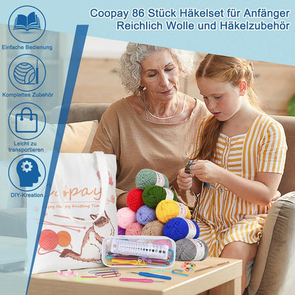 Coopay Häkelset für Anfänger mit 20 Wolle und Katzentasche