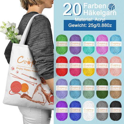Coopay Häkelset für Anfänger mit 86 Stück Häkelnadeln, 20 Wolle, Tasche und Zubehör