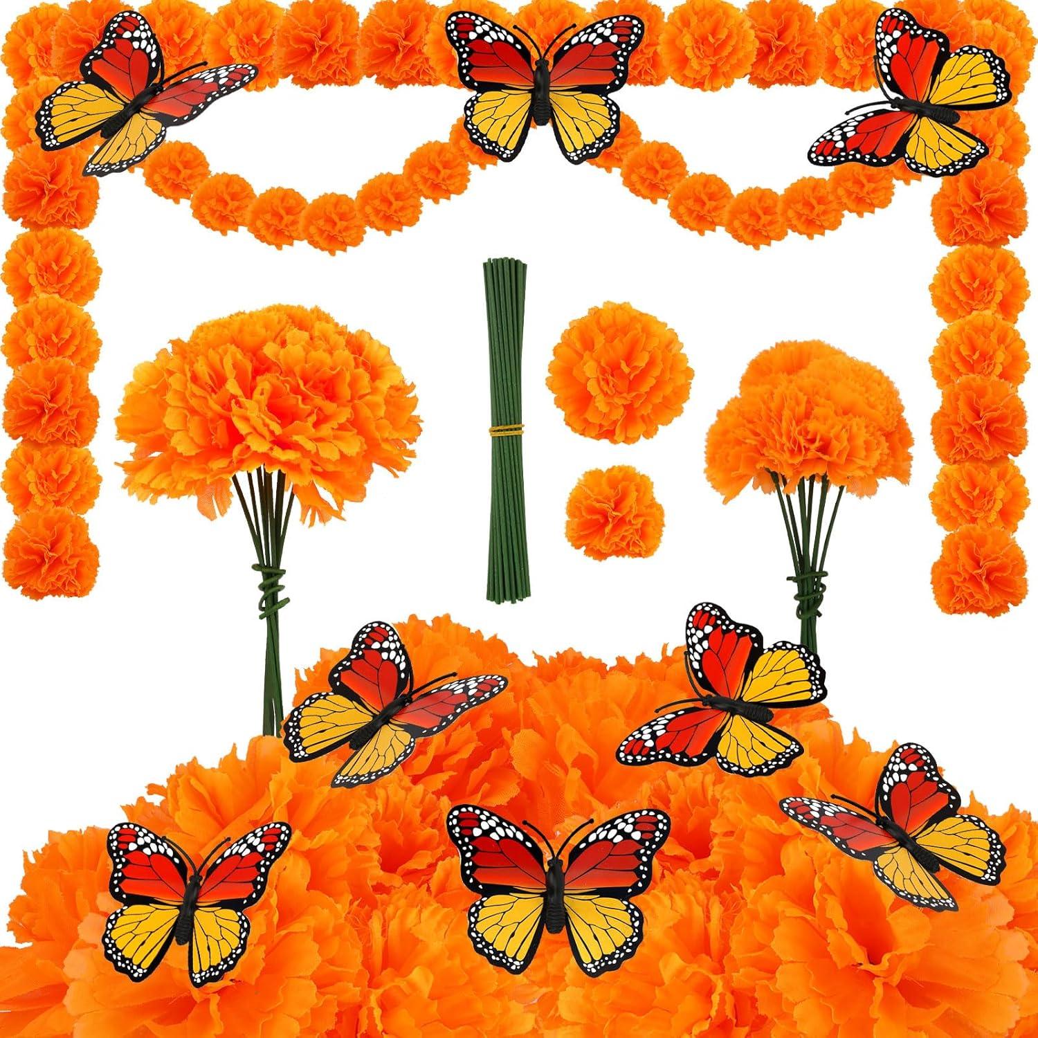 40 Stück Künstliche Ringelblumen Dia de Los Muertos Deko mit 3D