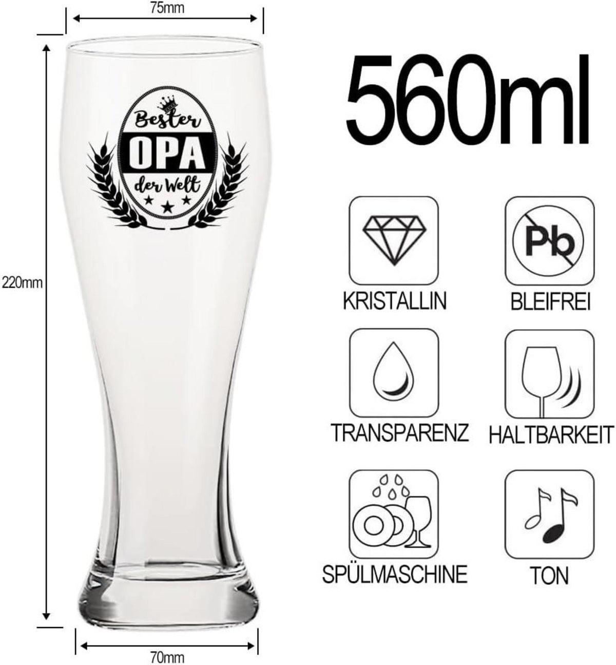 Opa Weizenbierglas bester Opa der Welt Geschenk Bierglas