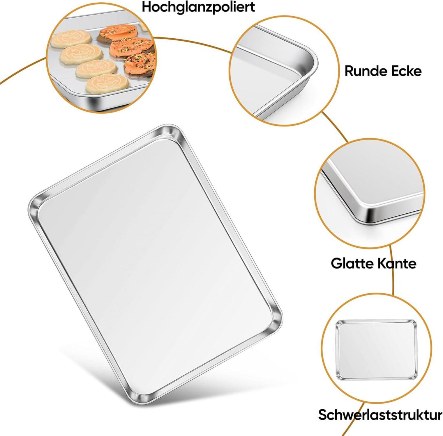 Backblech Set Edelstahl Rechteckige Fettpfanne 23,7x17,8x2,5cm