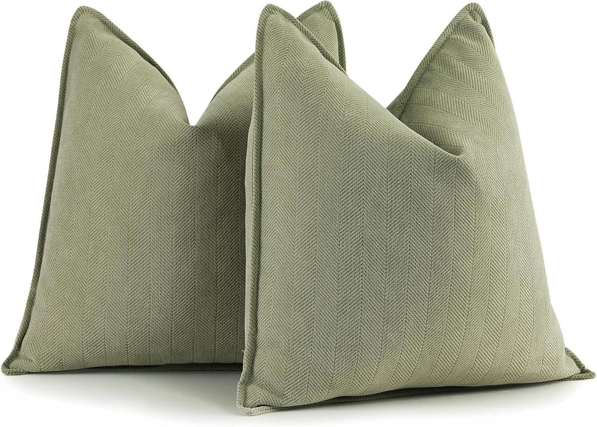 Chenille Kissenhüllen 45x45cm Salbei Grün 2er Set Sofakissenbezug
