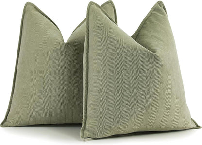 Chenille Kissenhüllen 45x45cm Salbei Grün 2er Set Sofakissenbezug