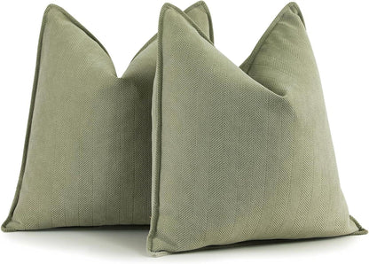 Chenille Kissenbezug 50x50 Set 2er Salbei Grün deco Sofakissen