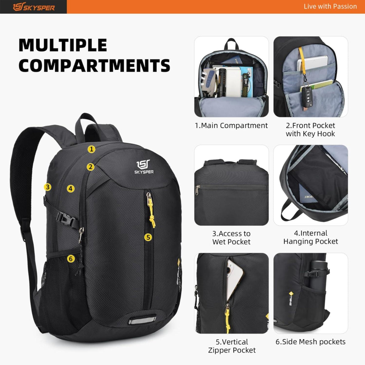 SKYSPER 20L Ultraleichter Faltbarer Tagesrucksack Wasserfest Daypack