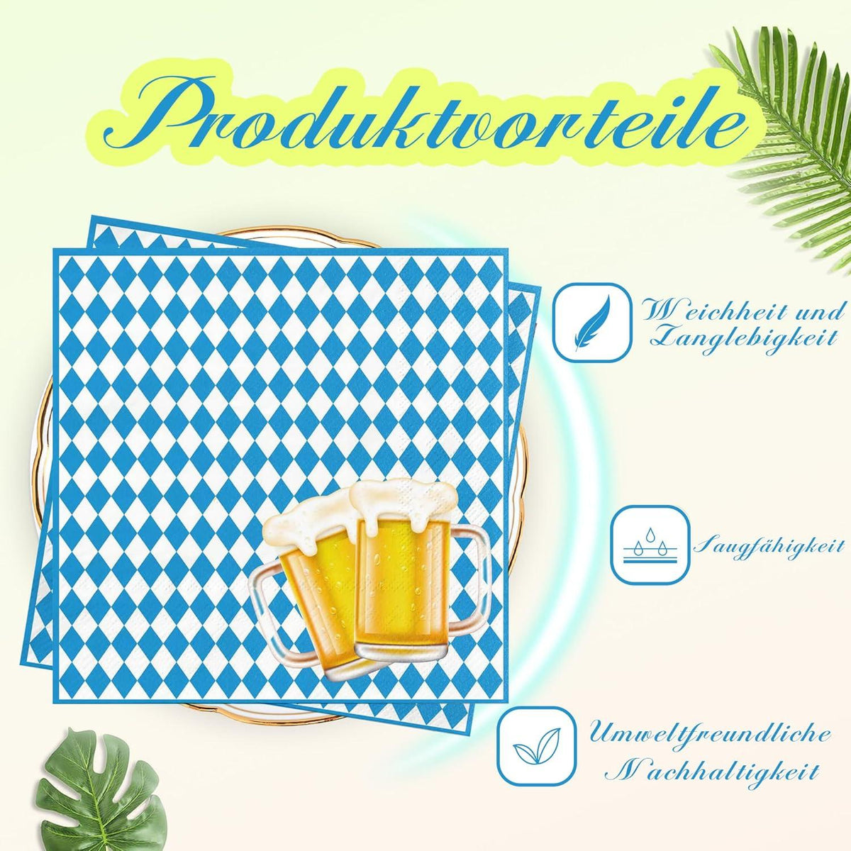 Oktoberfest Servietten - 40Stück Blau Weiß 33X33cm Napkins