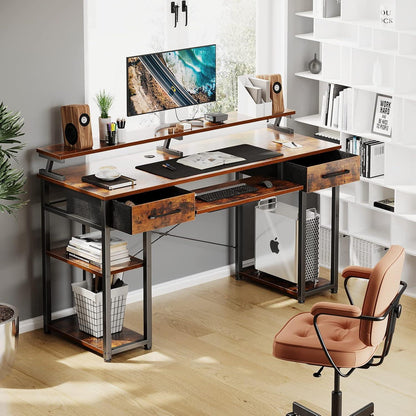 Schreibtisch mit Schubladen und Monitorständer 120x48x90cm Braun